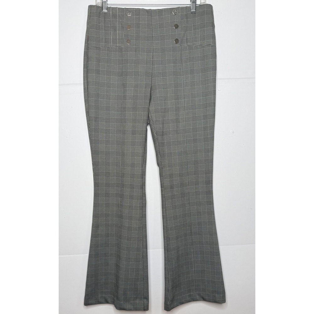 Ella Rafaella Plaid Sailor Pant 12P Grey Flare High Waist Career Preppy Academia - Picture 3 of 8